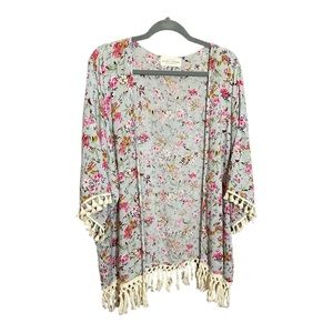 NECTAR CLOTHING floral fringe kimono